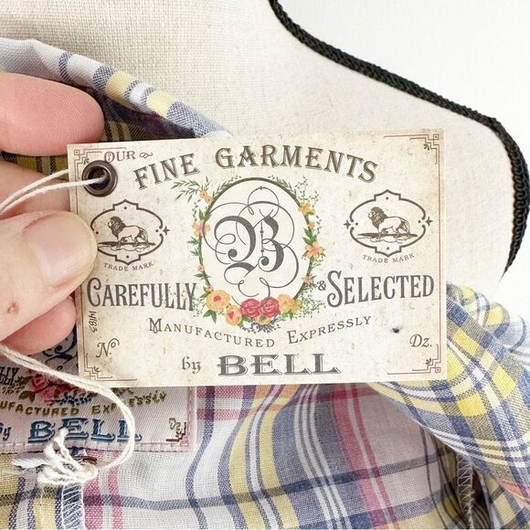 Bell by Alicia Bell Cotton Summer Plaid Shirtdress w/Ruffle Fold-over Cuffs 14 - Picture 7 of 13